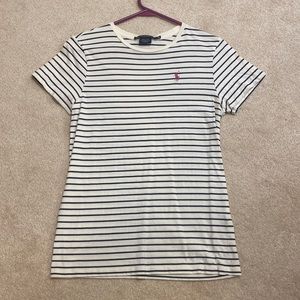 Ralph Lauren cream/navy striped tee with pink horse